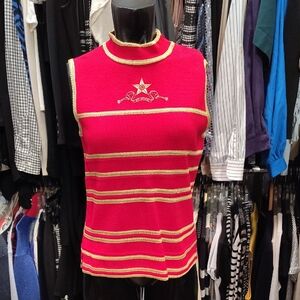 St. John By Marie Gray Collection Red Tank Top with Gold Accents